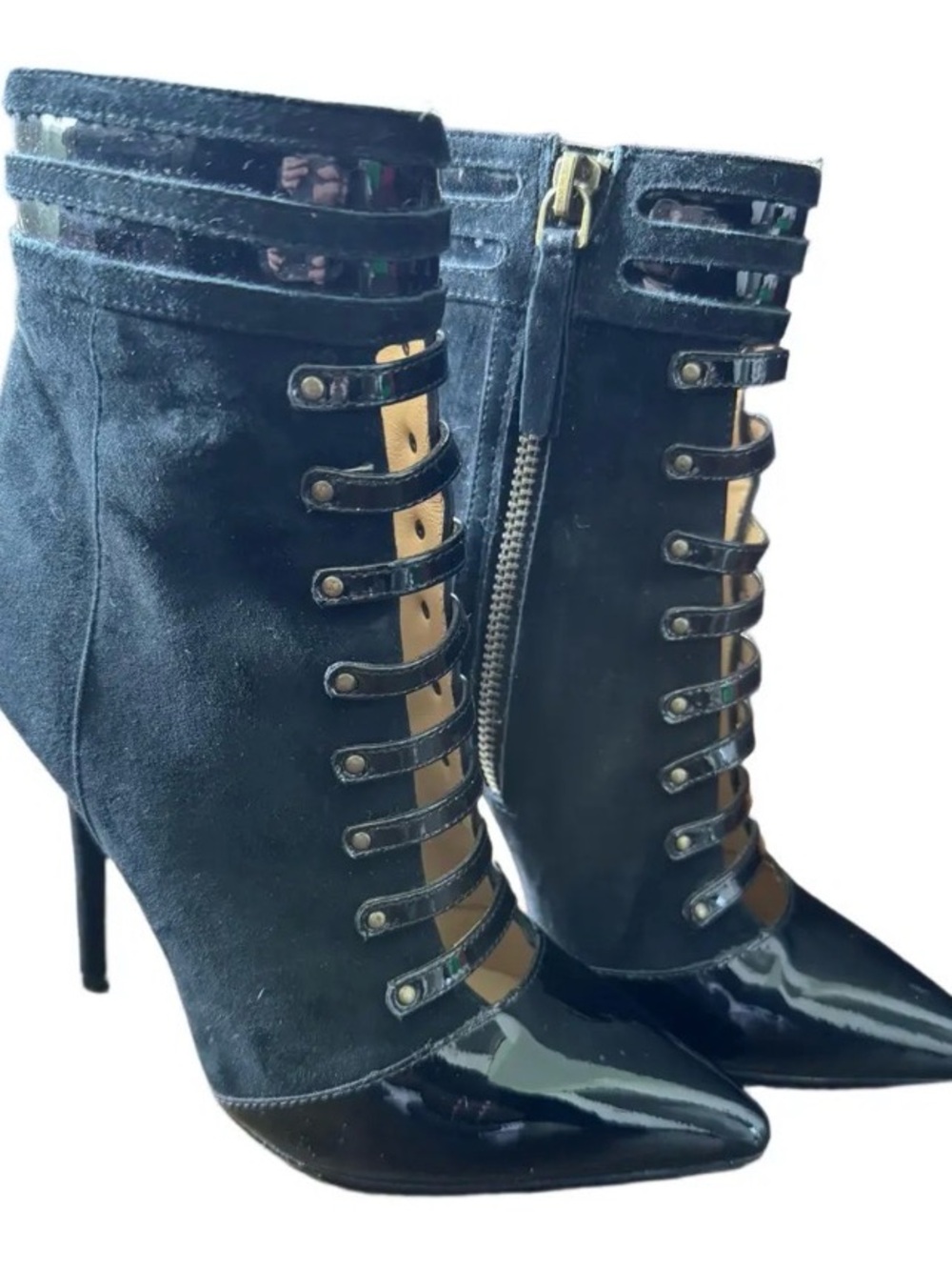 Vivienne Westwood Black Suede and Patent Leather Strappy Ankle Boots